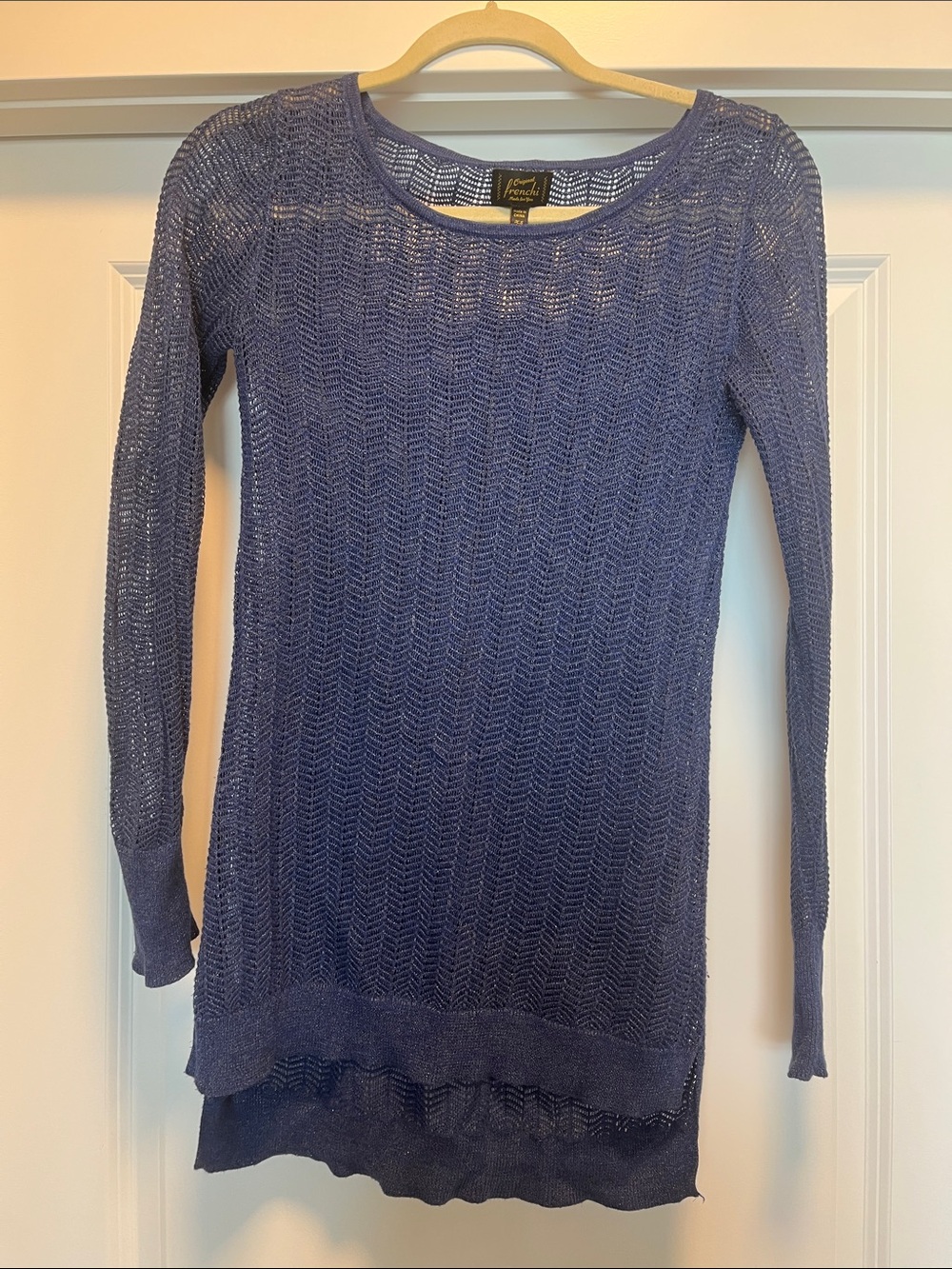 Blue Open-Knit Long Sleeve Sweater